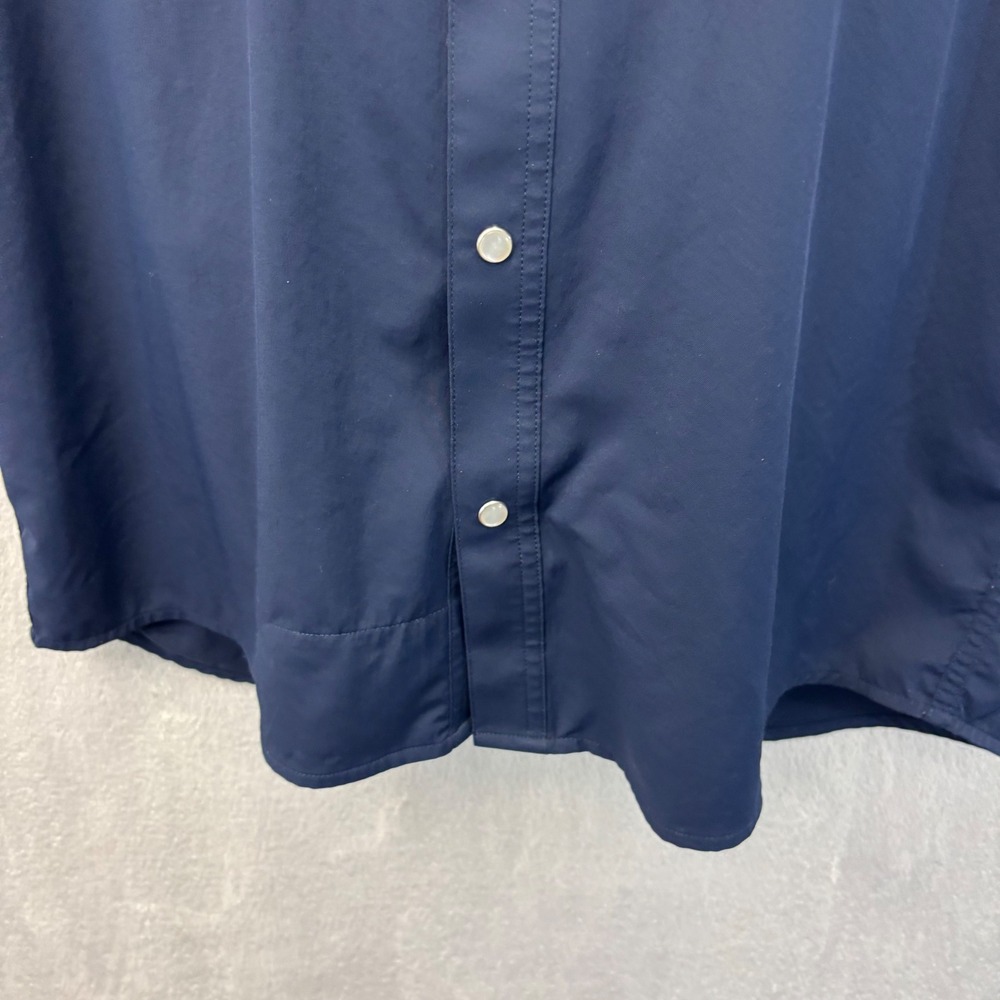 Poncho Del Mar Pearl Snap Western Shirt Mens Medium M Navy Blue Short Sleeve - Picture 11 of 13